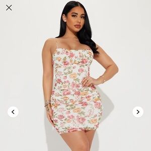 Floral Mesh Mini Dress - Off White